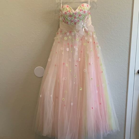 Pink and Green Ball Gown - Picture 4 of 10